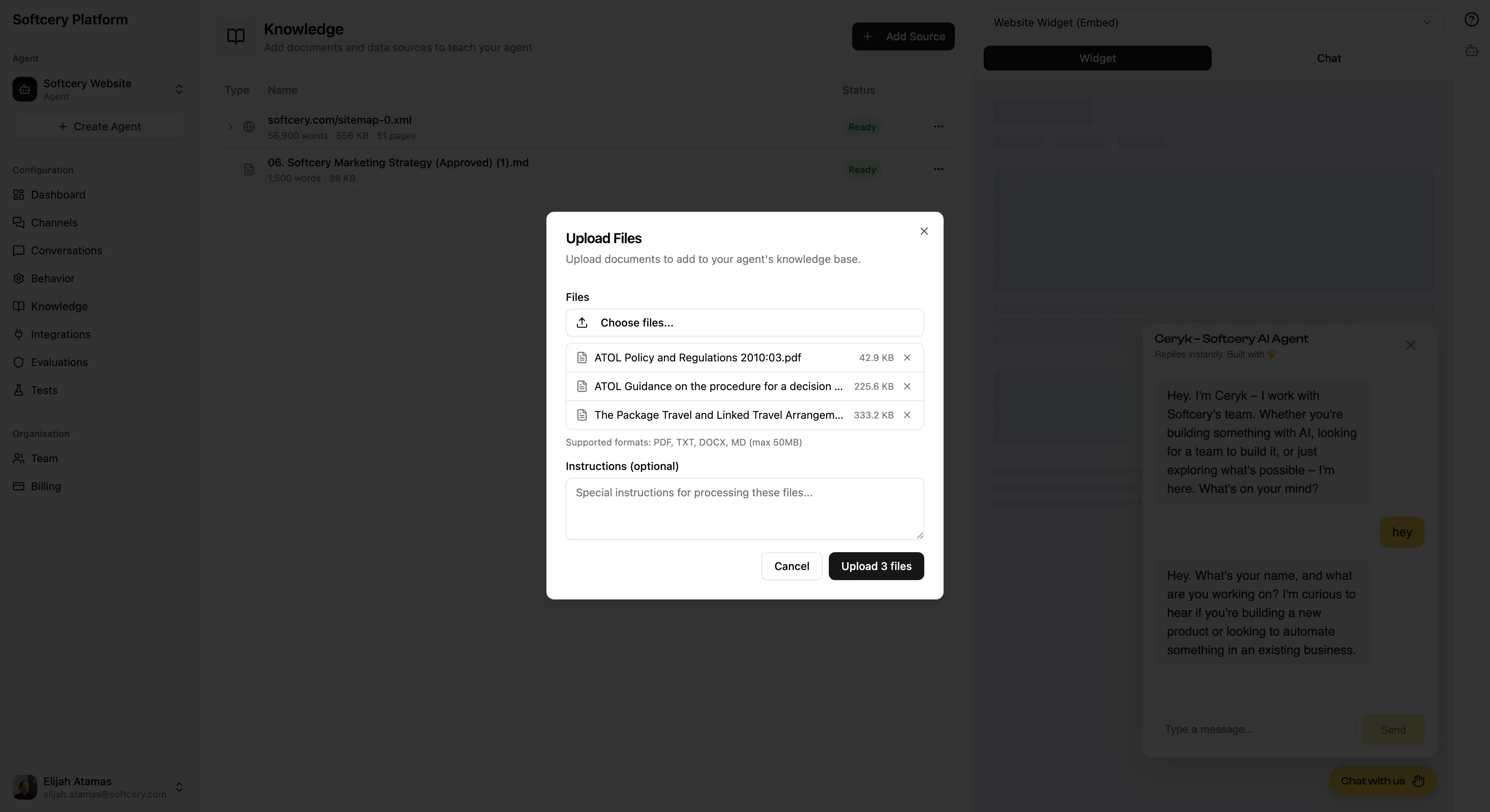 File upload dialog with multiple documents queued for processing
